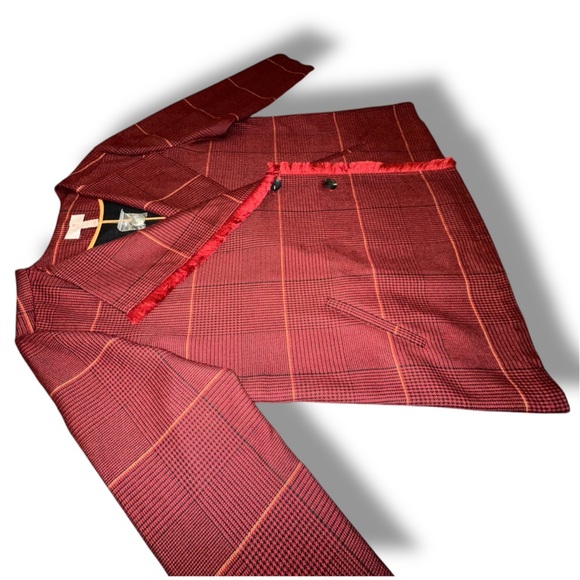 Zara Red Blazer Wrap-Front Wool-Blend - Picture 7 of 16